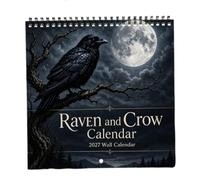Calendrier mural « Raven & Crow » 2027 - 12 mois d’art gothique au clair | Calendrier mural mensuel « Mysterious Black Bird », illustration gothique sombre, décoration murale pour la maison