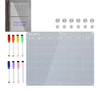 Calendrier mural réutilisable pour réfrigérateur, tableau de planification sans perçage, calendrier acrylique avec marqueurs, tableau de planification effaçable à sec, calendrier mural mensuel