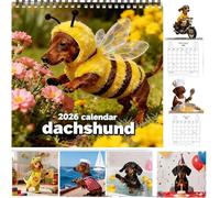 Calendrier mural teckel 2026 - Planificateur de 12 mois pour les amoureux des chiens, adorable calendrier d'illustrations teckel avec grandes boîtes à notes, décoration maison et bureau (1pc)