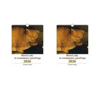 Calendrier Murale 2026 des Chats Bizarres avec 12 Illustrations Hilarantes de Renaissance, un Noël Idéal pour Amoureux des Félins - 1 Pièce-2PCS