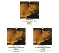 Calendrier Murale 2026 des Chats Bizarres avec 12 Illustrations Hilarantes de Renaissance, un Noël Idéal pour Amoureux des Félins - 1 Pièce-3PCS