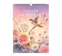 Calendrier oiseau rare de janvier 2027 à décembre 2027, tout en anglais, mural