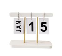 Calendrier perpétuel à rabats, calendrier de bureau en bois avec pages métalliques rabattables calendrier de bureau réutilisable (journalier/date/mois/année) pour le bureau la maison cadeau (blanc)