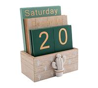 Calendrier perpétuel Buery - Calendrier en bois vintage pour la maison et le bureau - Vert