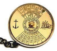 Calendrier perpétuel de 100 ans + calculatrice d'heure mondiale. Superbe 5 cm Porte-clés en laiton Gold