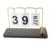 Calendrier Perpétuel de Bureau en Bois Foncé, Décor Rustique | Cartes Date et Mois Incluses, sans Pile ni Alimentation, Réutilisable Chaque Année, pour Bureau et Étagère