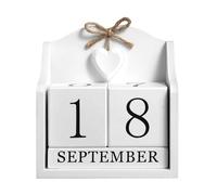 Calendrier perpétuel de bureau en bois réutilisable - Blocs d'affichage du mois et de la date - Blocs décoratifs pour la maison et le bureau (blanc)