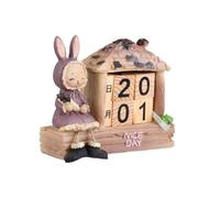 Calendrier Perpétuel de Bureau Maison Lapine en Bois Résine Décoratif | Changement Manuel des Dates, Ornement Créatif et Doux, pour Bureau, Table D'étude, Usage Quotidien
