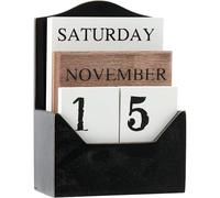 Calendrier perpétuel en blocs de bois pour la maison, le bureau, la date, la semaine, le mois, accessoires, cadeaux de fête des pères (calendrier noir)