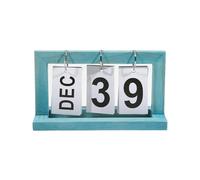 Calendrier perpétuel en bois à feuilletage, affichage de la date et du mois, agenda bureau, planificateur quotidien, décoration for ou maison, accessoires photographie Pour Bureau(Blue)