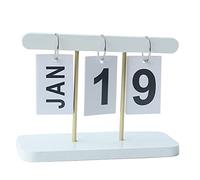 Calendrier perpétuel en bois à rabat, calendrier perpétuel à bascule vintage, réutilisable, décoration de bureau, accessoires de photographie, date quotidienne réutilisable (Blanche)