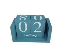 Calendrier perpétuel en bois, blocs éternels, style pastoral, affichage des mois Pour Bureau(Blue)