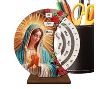 Calendrier perpétuel en bois - Kit de calendrier perpétuel en bois 3D avec strass - Ornements de table pour dortoir, étagère, table, chambre à coucher, école, hôtel, salle de classe