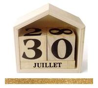 Calendrier perpétuel en bois maisonnette 8 cm + masking tape doré à paillettes 5 m Beige
