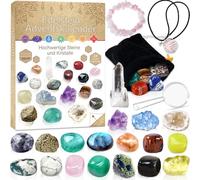 Calendrier Pierre Précieuse et Minéraux 2025, avec 24 Précieuses, Calendrier de l'Avent Pierre 24 jours inclure Bracelet et Collier, Cadeau de Noël pour enfant Garçons et Filles, Version française