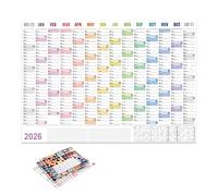 Calendrier Poster Mural Pour L Année 2026 | Fournitures De Planification D'Emploi Du Temps Format Affiche | Calendrier De Planification Murale Janvier-Décembre 2026 - Pour École Voyage Travail Apparte
