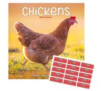 Calendrier Poulets 2025 | Calendrier mural carré | 16 mois | avec autocollants organisationnels