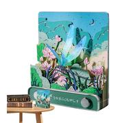 Calendrier pour ornements de bureau 2025 - Pad de mémoire sculpture en papier 3D | Dragonfly Pond Landscape arrache la note collante, planificateur mensuel créatif, calendrier artistique scr