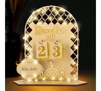 Calendrier Ramadan Decoration,Ramadan Calendrier Eid Mubarak Décoration,Calendrier du Ramadan avec Guirlande Lumineuse Led,Ramadan Mubarak,Calendrier de L'avent Ramadan en Bois