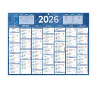Calendrier semestriel mural 2026 - 32 x 42 cm - bleu