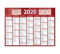 Calendrier semestriel mural 2026 - 32 x 42 cm - rouge