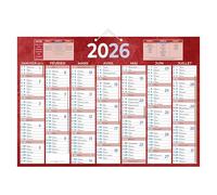 Calendrier semestriel mural 2026 - 38,5 x 54 cm - rouge