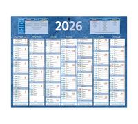 Calendrier semestriel mural année 2026 - 21 x 26,5 cm - bleu