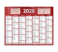 Calendrier semestriel mural année 2026 - 21 x 26,5 cm - rouge