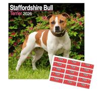 Calendrier Staffordshire Bull Terrier 2026 | 16 mois | Avec autocollants d’organisation offerts