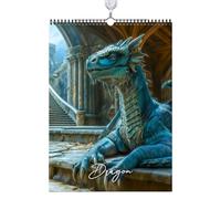 Calendrier sur le thème du dragon, grille quotidienne spacieuse, 21 x 28,5 cm, calendrier mural motif dragon fantastique, planificateur mensuel artistique, inspiration créative polyvalente, pour la