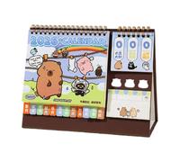 Calendrier sur pied de bureau 2026 - Motif Capibara en dessins animés, planificateur mensuel de 12 mois | Miniature de calendrier de table avec illustrations d'animaux drôles