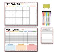 Calendrier tableau blanc avec marqueur effaçable pour réfrigérateur, planificateur hebdomadaire, tableau blanc, calendrier magnétique effaçable