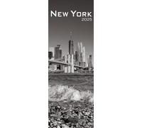 Calendrier vertical New York 2025 : impressionnantes photos en noir et blanc dans un calendrier allongé assorti à l'horizon de New York. Calendrier mural décoratif.