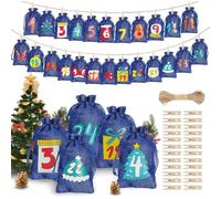 Calendrier vide de l'Avent - Décoration de Noël - 24 jours à remplir - Sac vide avec cordon de serrage avec chiffres - Pour vacances, mariage, anniversaire, fête, cadeaux pour et adultes