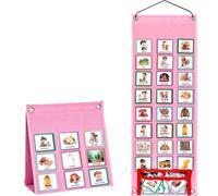 Calendrier visuel pour enfants, 1 ensemble de calendrier visuel pour enfants, tableau de planification comportementale hebdomadaire avec 96 cartes suspendues, tableau routine d'apprentissage pliab