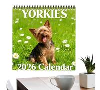 Calendrier Yorkshire 2026, Calendrier Mural Chien 2026, Planificateur Familial Mensuel 12 Animaux Amusants, Motif Marguerite, 12 Image Mignonnes De Chiot Yorkshire Terrier, Pour Maison Et Bureau