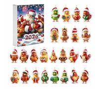 Calendriers de l'Avent 2026 sur le thème des poulets de Noël Décorations poulets en acrylique 2D Calendrier Lavent Axe (One Size)
