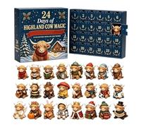 Calendriers de l'Avent 24 jours de vache Highlands 2026 Figurines vache 3D | Mini figurines 3D de vache des Highlands, ferme mignonne, à collectionner, pour ornements de noël