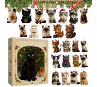 Calendriers De L'Avent Chats 2025 | Compte À Rebours De Noël De 24 Jours Avec Adorables Pendentifs Chats | Décoration De Sapin De Noël En Acrylique 2D En Forme De Chaton,Regalos Amantes De Los Gatos