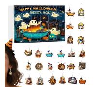 Calendriers de l'Avent Halloween 2025, Calendrier Compte à Rebours d'Halloween avec Boucles d'oreilles de Lecture Bain Moussant Fantôme en Acrylique plat 2D, pour Famille, Amis et de bibliothèque