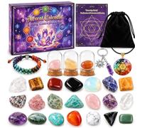 Calendriers de l'avent Pierre Précieuse 2026, 24 Jours de Cristaux Set | Calendrier de l’Avent Lithothérapie avec Pendentif Bracelet, Pierres Naturelles, Cadeau de Noël pour Femme Adulte