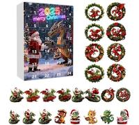 Calendriers L'Avent Dragon 2025, 24 Jours Calendrier Compte Rebours Noël Décorations Dragon Père Noëls Acrylique, Calendriers L'Avent Pendentifs Bébé Dragons, Couronnes Dragons Décorations Sapin Noël