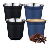 Calenxy Lot de 4 tasses à expresso en acier inoxydable - 80 ml - 2 couleurs pour la mood - Tasses à café à expresso en acier inoxydable - Petites tasses à expresso - Tasse à expresso - Tasse à café