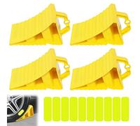 Cales De Roue En Plastique,4 Pièces 20*12*11CM Cales De Roue Avec Support Avec Bande D'avertissement,Cales De Roue Pour Remorque,Cale Roue Voiture Pour Voitures,Camping-Cars,Antivols De Pneus,Jaunes