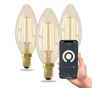 CALEX Ampoule Filament Dorée Flamme B35 E14 CCT WiFi, 4,9W 470lm, Alexa/Google/Siri, Blancs 1800-3000K, dimmable, scénarios, sans pont, WiFi 2.4GHz (3)