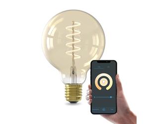 CALEX Ampoule Filament Dorée Globe G95 E27 CCT WiFi, 7W, Alexa/Google/Siri, Blanc Chaud 1800-2700K, dimmable, scénarios, sans pont, WiFi 2.4GHz