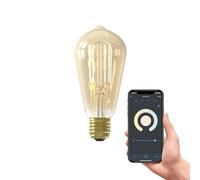 CALEX Ampoule Filament Dorée ST64 E27 CCT WiFi, 7W 806lm, Alexa/Google/Siri, Blancs 1800-3000K, dimmable, scénarios, sans pont, WiFi 2.4GHz