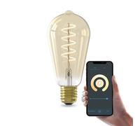 CALEX Ampoule Filament Dorée ST64 E27 CCT WiFi, 7W, Alexa/Google/Siri, Blanc Chaud 1800-2700K, dimmable, scénarios, sans pont, WiFi 2.4GHz