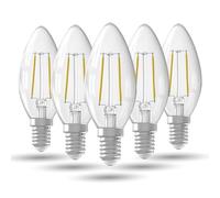 CALEX Ampoule - Lot de 5, LED Filament E14 Transparente, Flamme B35, Lumière blanche chaude 2700K, Non dimmable, 2,5W 250 Lumens