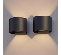 CALEX Appliques Murales LED Ovale - Lot de 2 - Luminaire Extérieur, Noir, bidirectionnel, 7W Lumière Blanche Chaude, Faisceau Lumineux Réglable